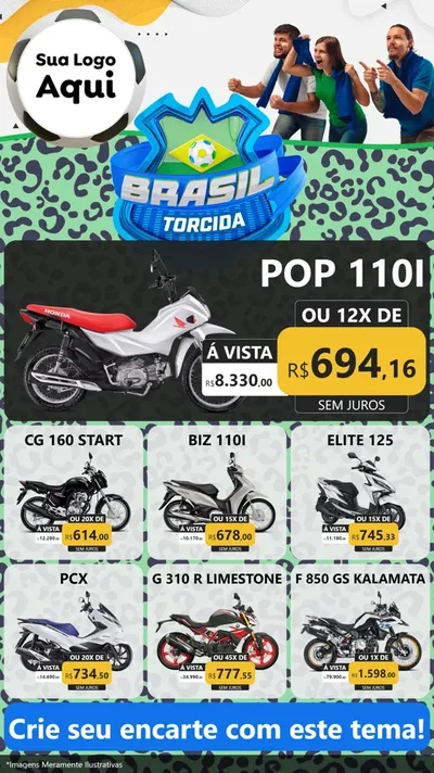 Modelo de Rede Social para Stories com o tema Brasil Torcida - Copa para Concessionaria de Motos