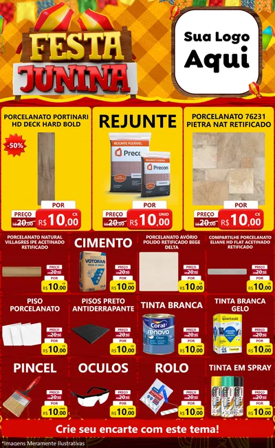 Modelo de Encarte para Encarte Grande com o tema Festa Junina para Pisos e revestimentos