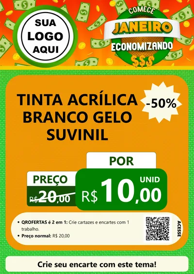 Modelo de Cartaz para Cartaz A4 Vertical com o tema Comece Janeiro Economizando para Tintas e Ferramentas