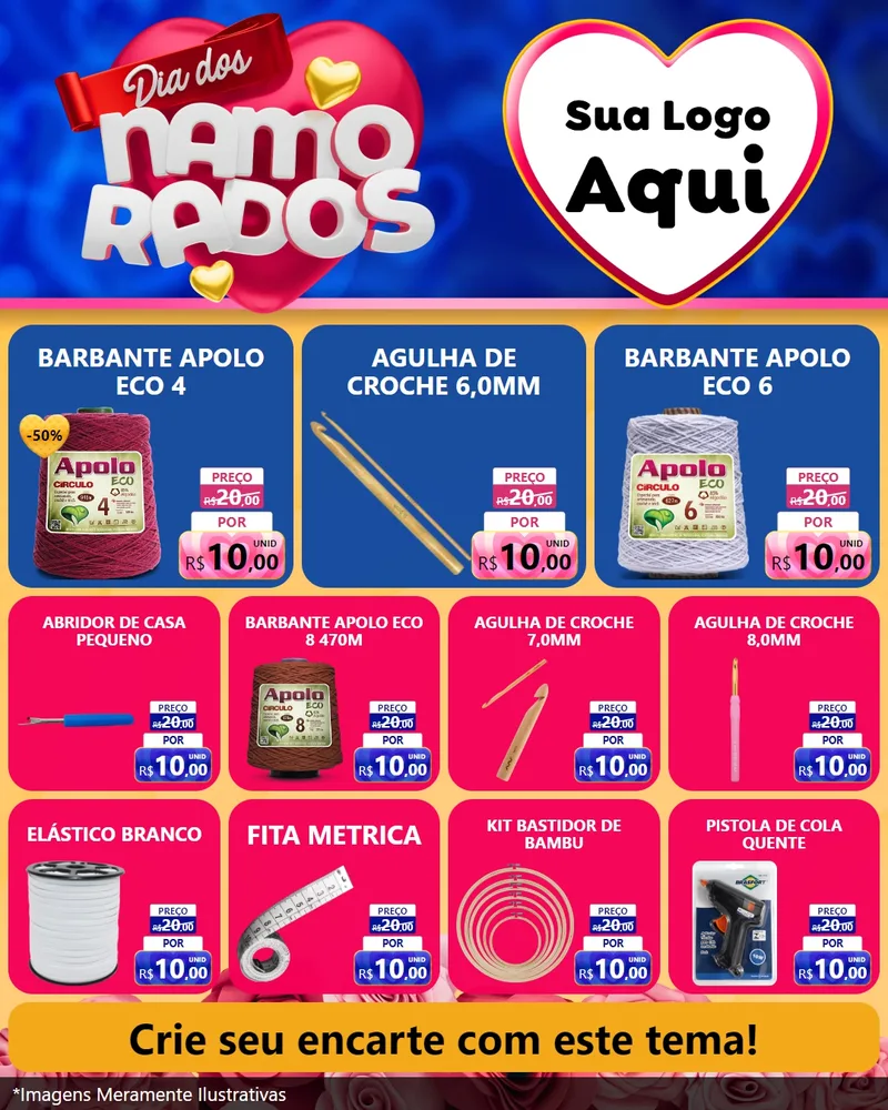 Modelo de Rede Social para Feed Instagram com o tema Dia dos namorados para Armarinho e Aviamentos
