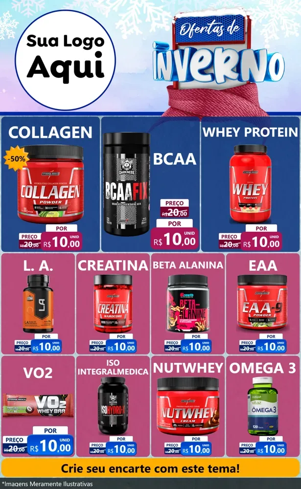 Modelo de Encarte para Encarte Grande com o tema Ofertas de Inverno para Suplementos alimentares
