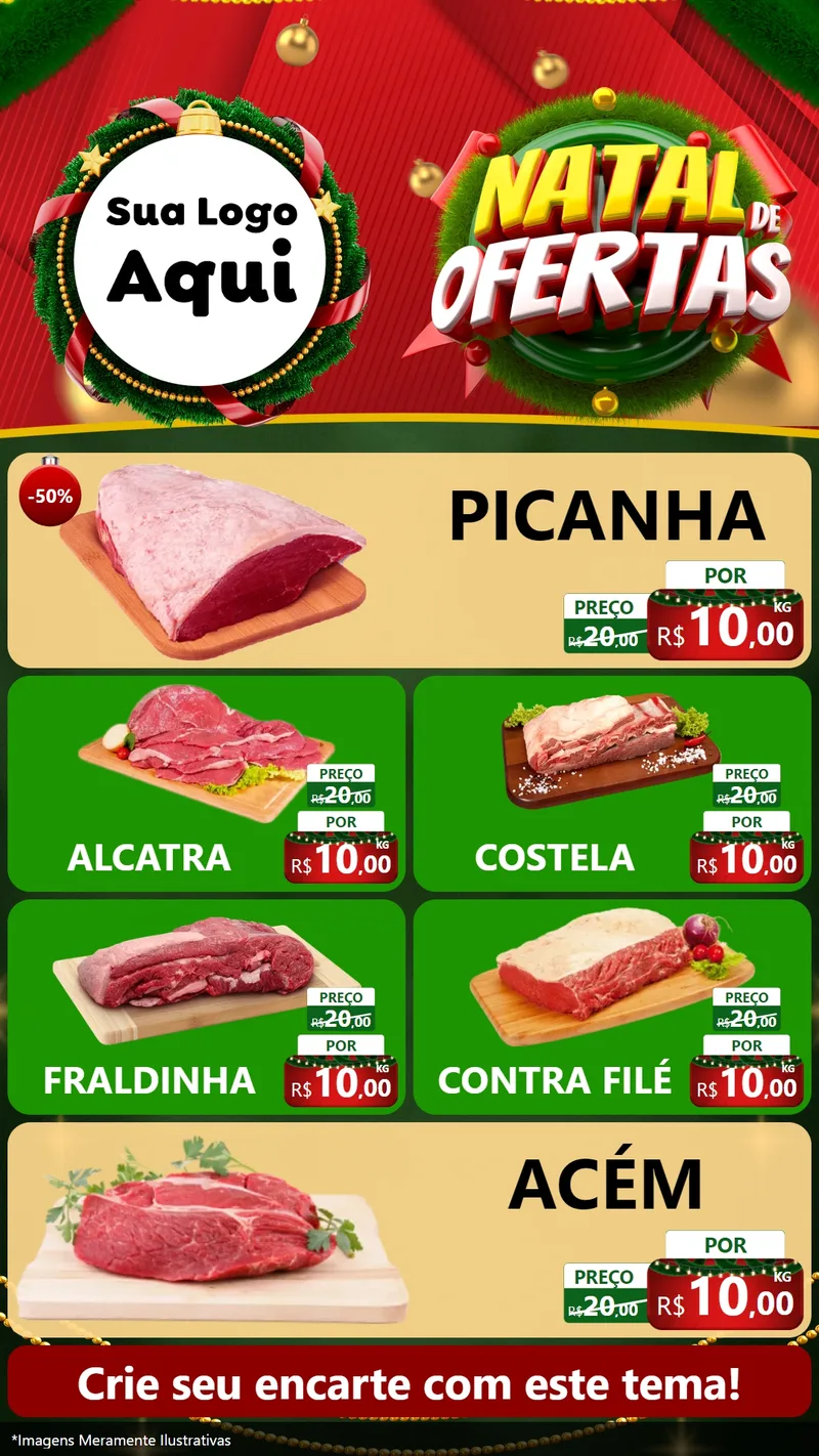 Modelo de TV para TV Vertical com o tema Natal de Ofertas para Açougue