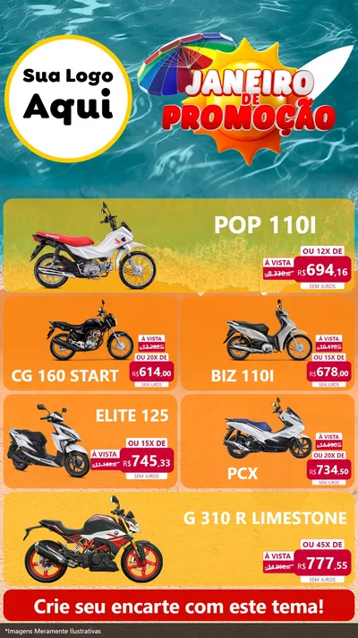 Modelo de TV para TV Vertical com o tema Janeiro de Promoção para Concessionaria de Motos