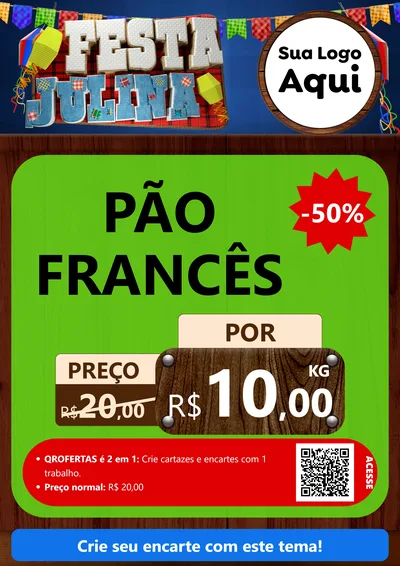 Modelo de Cartaz para Cartaz A4 Vertical com o tema Festa Julina para Padaria