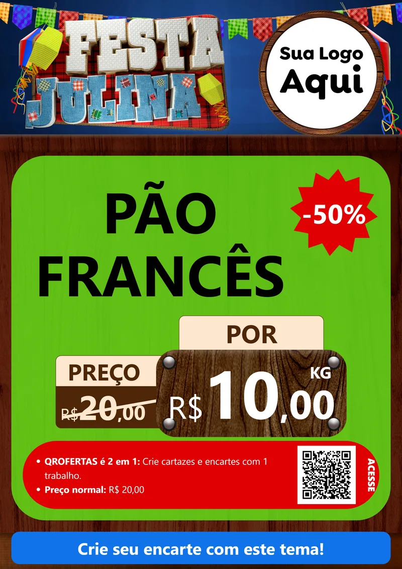 Modelo de Cartaz para Cartaz A4 Vertical com o tema Festa Julina para Padaria