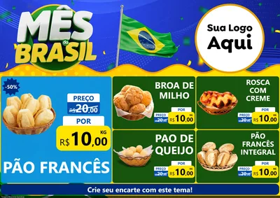 Modelo de Encarte para Encarte A4 Horizontal com o tema Mês do Brasil para Padaria
