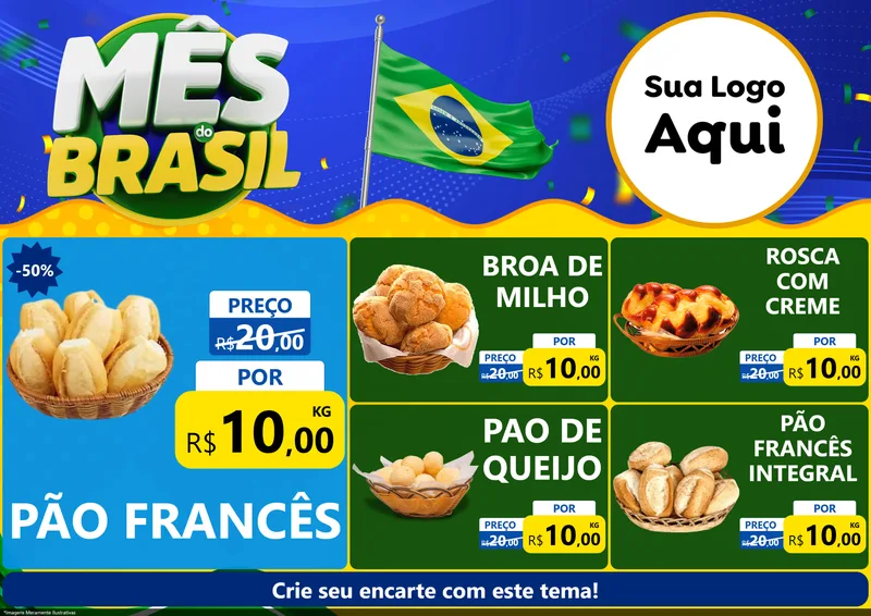 Modelo de Encarte para Encarte A4 Horizontal com o tema Mês do Brasil para Padaria