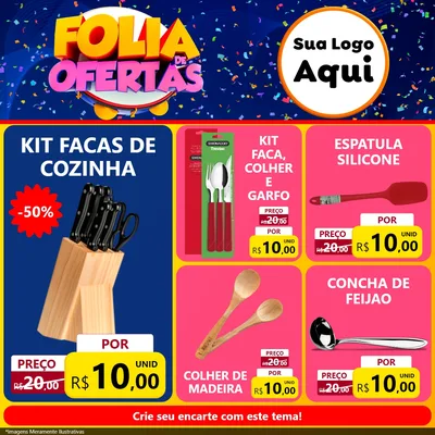 Modelo de Rede Social para Feed Facebook com o tema Folia de Ofertas para Utilidades Domésticas
