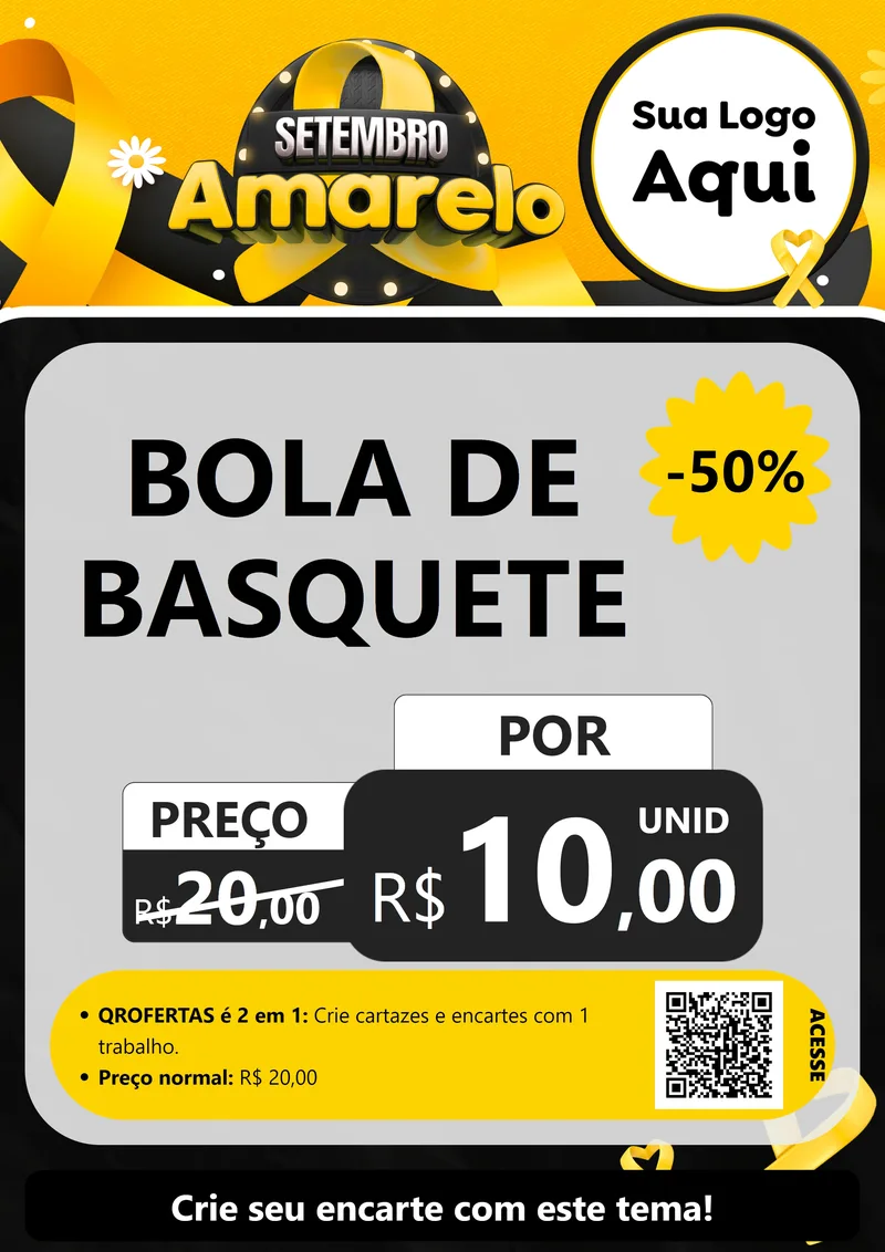 Modelo de Cartaz para Cartaz A4 Vertical com o tema Setembro Amarelo para Artigos Esportivos