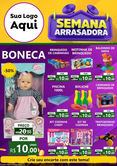 Modelo de Encarte para Encarte A4 Vertical com o tema Semana Arrasadora para Brinquedos