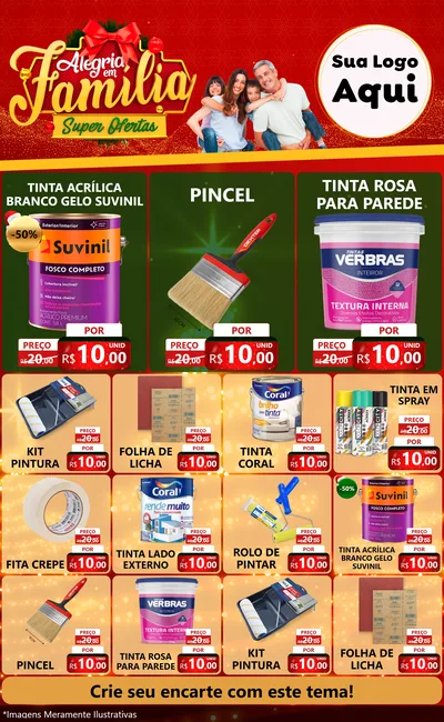Modelo de Encarte para Encarte Grande com o tema Alegria em Família Super Ofertas - Natal para Tintas e Ferramentas