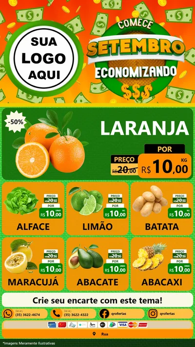 Modelo de Rede Social para Stories com o tema Comece Setembro Economizando para Hortifrúti