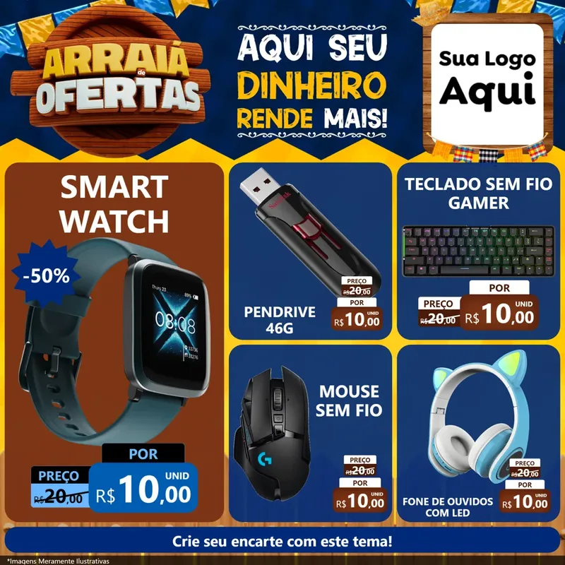 Modelo de Rede Social para Feed Facebook com o tema Arraiá de Ofertas - Junina para Informática