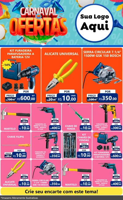 Modelo de Encarte para Encarte Grande com o tema Carnaval de Ofertas para Maquinas e Ferramentas
