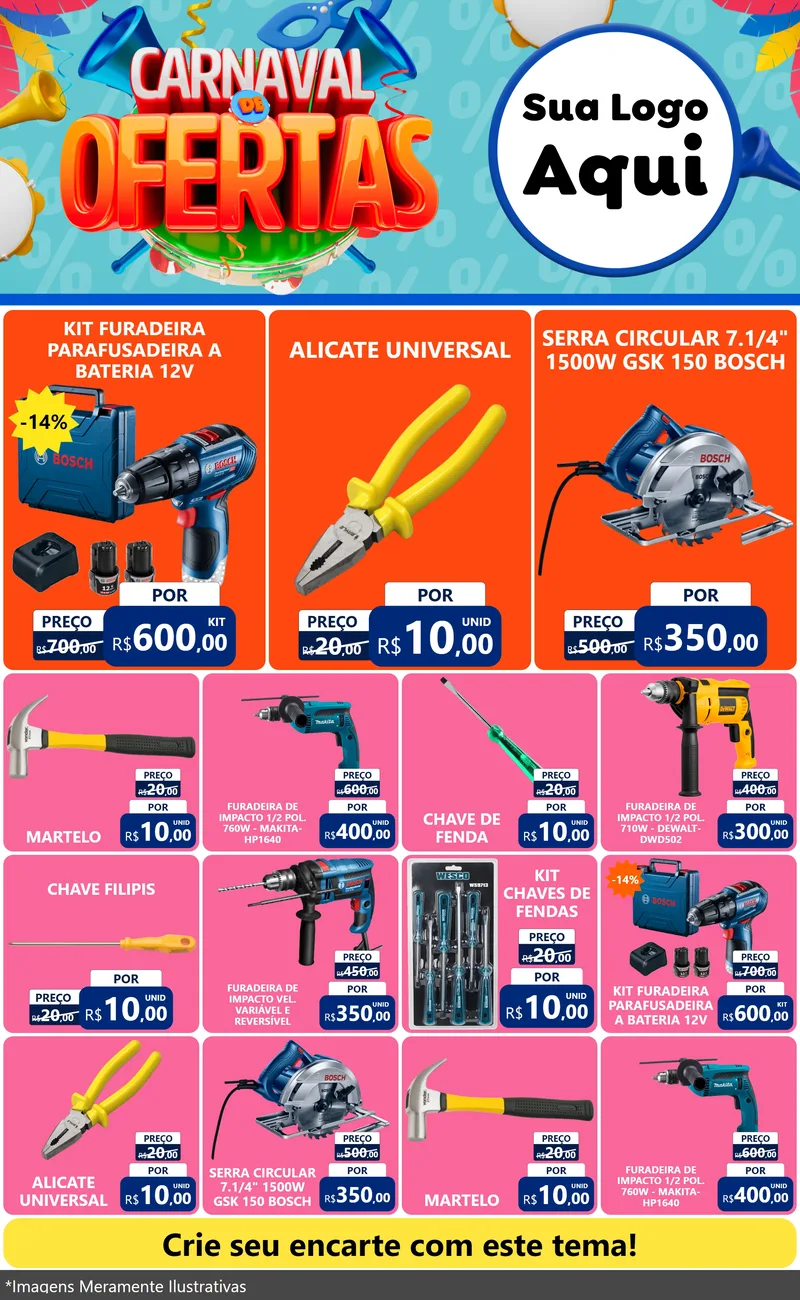 Modelo de Encarte para Encarte Grande com o tema Carnaval de Ofertas para Maquinas e Ferramentas