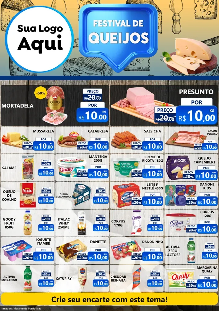 Modelo de Encarte para Encarte A4 Vertical com o tema Festival de Queijos para Frios e Laticínios
