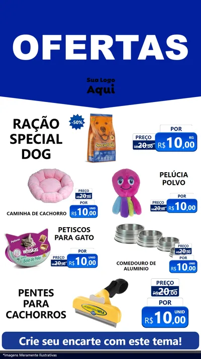 Modelo de TV para TV Vertical com o tema Ofertas Azul Cartaz para Pet Shop