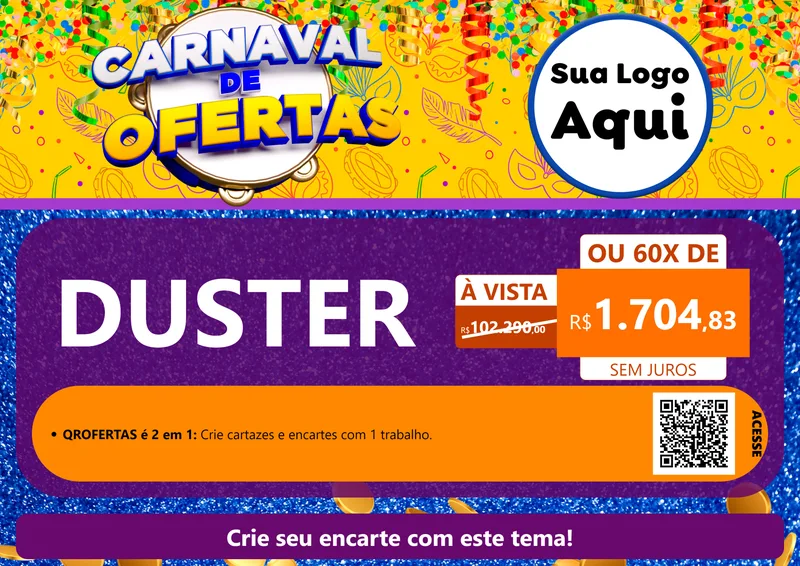 Modelo de Cartaz para Cartaz A4 Horizontal com o tema Carnaval de Ofertas para Concessionaria de Carros