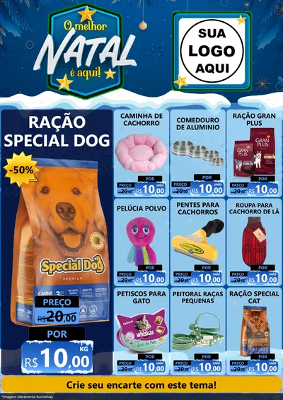 Modelo de Encarte para Encarte A4 Vertical com o tema O Melhor Natal É Aqui! para Pet Shop