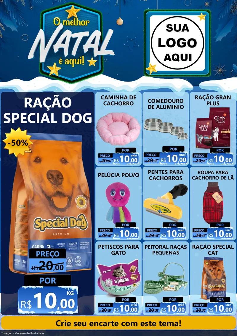 Modelo de Encarte para Encarte A4 Vertical com o tema O Melhor Natal É Aqui! para Pet Shop