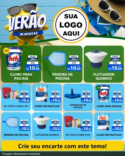 Modelo de Rede Social para Feed Instagram com o tema Verão de Ofertas para Produtos para Piscina