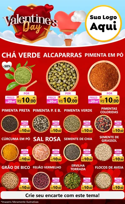 Modelo de Encarte para Encarte Grande com o tema Valentine's Day para Produtos Naturais