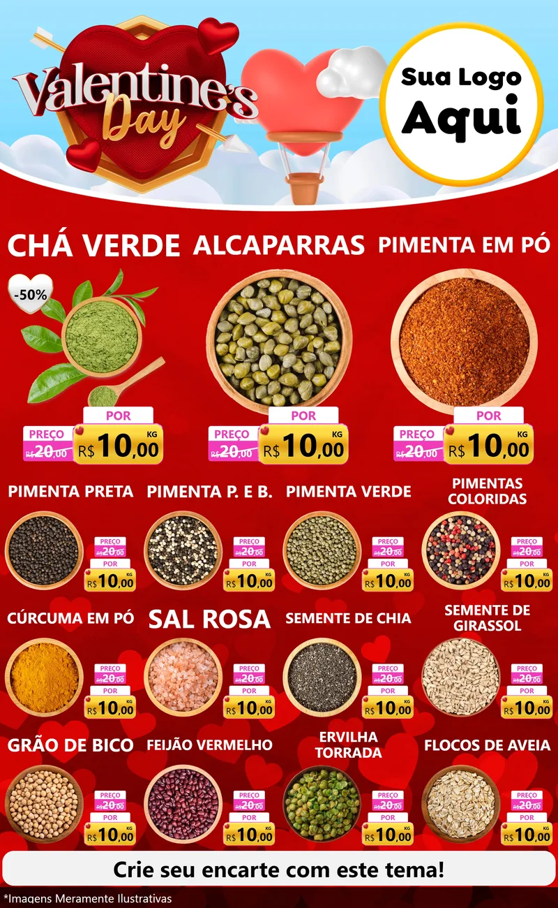Modelo de Encarte para Encarte Grande com o tema Valentine's Day para Produtos Naturais