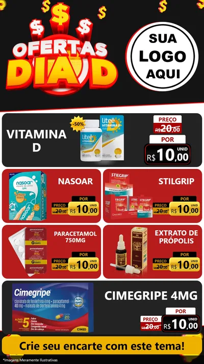 Modelo de TV para TV Vertical com o tema Ofertas Dia D para Farmácia