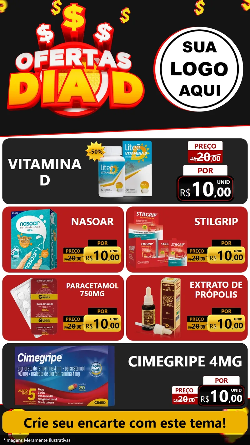 Modelo de TV para TV Vertical com o tema Ofertas Dia D para Farmácia