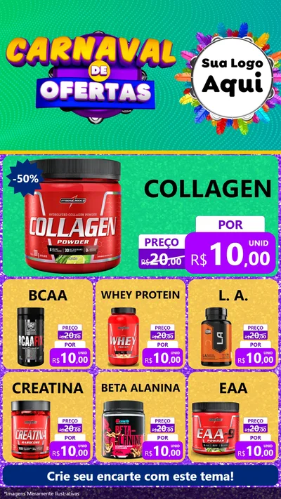 Modelo de Rede Social para Stories com o tema Carnaval de Ofertas para Suplementos alimentares