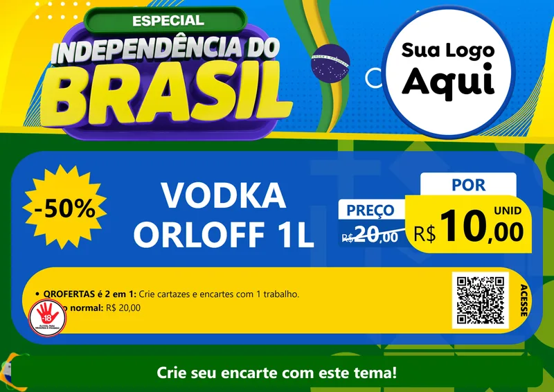 Modelo de Cartaz para Cartaz A4 Horizontal com o tema Especial Independência do Brasil para Distribuidora de bebidas