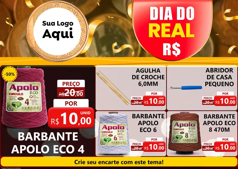 Modelo de Encarte para Encarte A4 Horizontal com o tema Dia do Real para Armarinho e Aviamentos