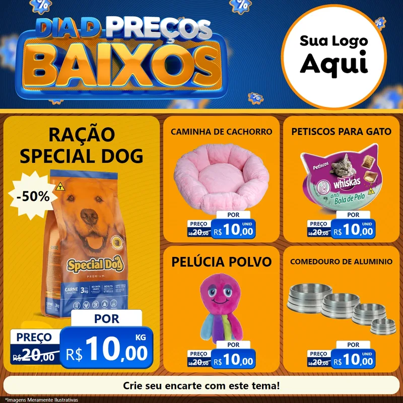 Modelo de Rede Social para Feed Facebook com o tema Dia D Preço Baixo para Pet Shop