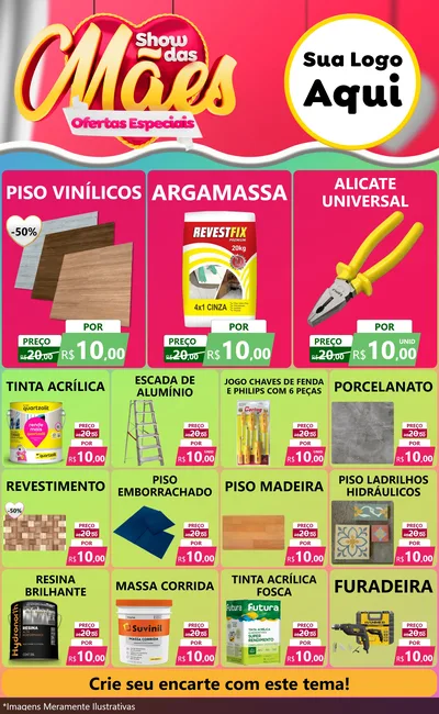 Modelo de Encarte para Encarte Grande com o tema Show das Mães - Ofertas Especiais para Material para Construção