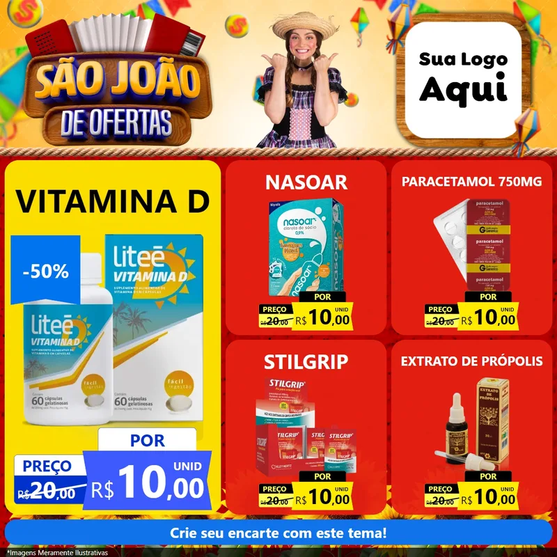 Modelo de Rede Social para Feed Facebook com o tema São João de Ofertas para Farmácia