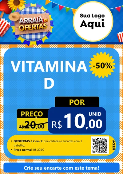 Modelo de Cartaz para Cartaz A4 Vertical com o tema Arraiá de Ofertas para Farmácia