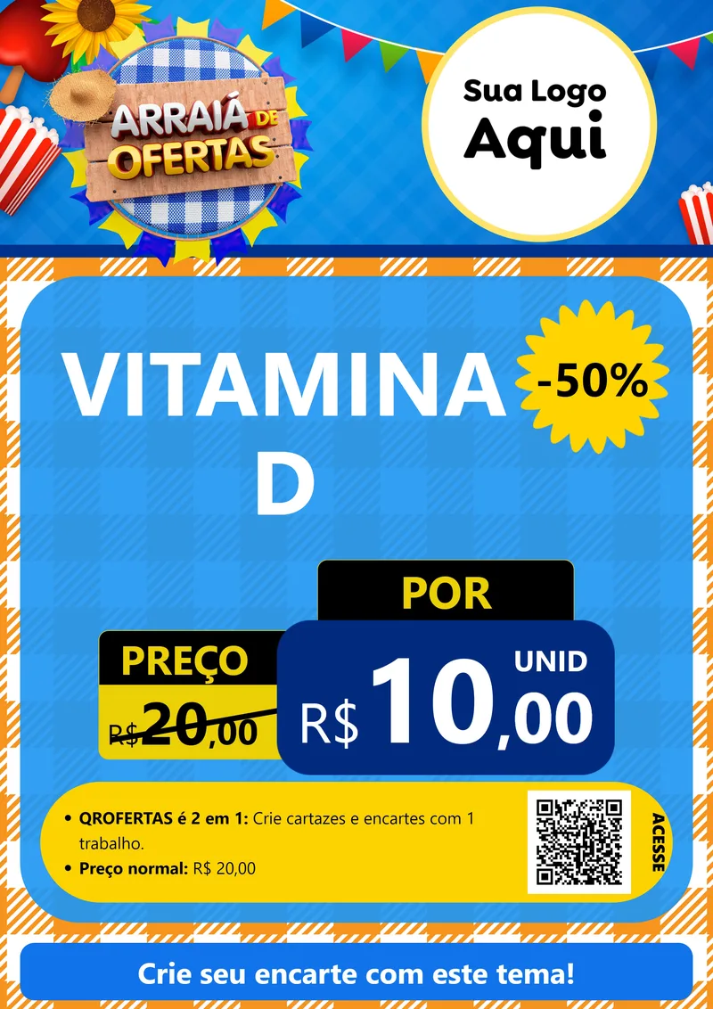 Modelo de Cartaz para Cartaz A4 Vertical com o tema Arraiá de Ofertas para Farmácia