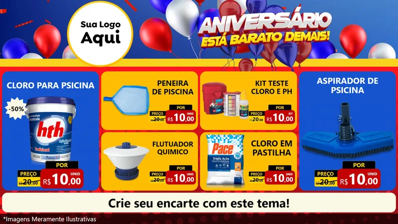 Modelo de TV para TV Horizontal com o tema Aniversário para Produtos para Piscina
