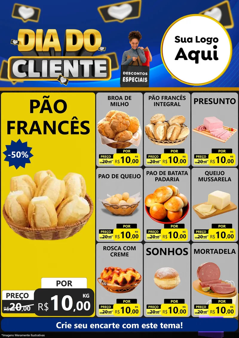 Modelo de Encarte para Encarte A4 Vertical com o tema Dia Do Cliente para Padaria
