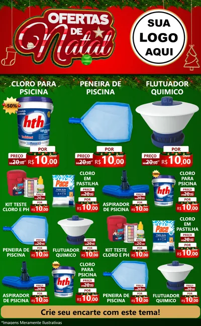 Modelo de Encarte para Encarte Grande com o tema Ofertas de Natal para Produtos para Piscina