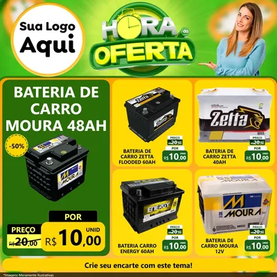 Modelo de Rede Social para Feed Facebook com o tema Hora da Oferta para Baterias Elétricas