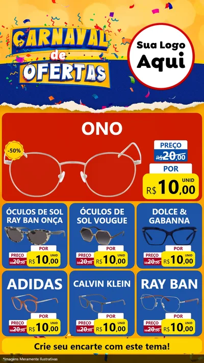 Modelo de Rede Social para Stories com o tema Carnaval de Ofertas para Óticas
