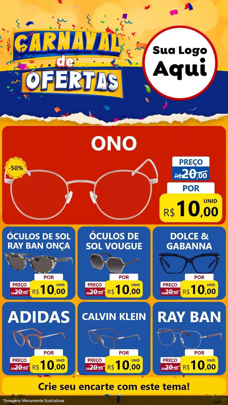 Modelo de Rede Social para Stories com o tema Carnaval de Ofertas para Óticas