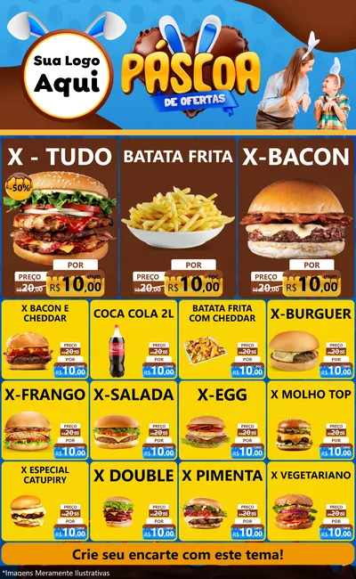 Modelo de Encarte para Encarte Grande com o tema Páscoa de Ofertas para Hamburgueria