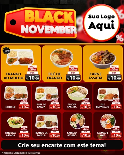 Modelo de Rede Social para Feed Instagram com o tema Black November para Restaurante