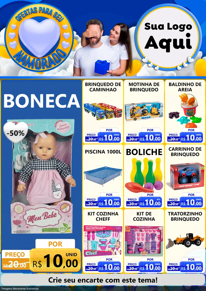 Modelo de Encarte para Encarte A4 Vertical com o tema Ofertas Para Seu Namorado para Brinquedos