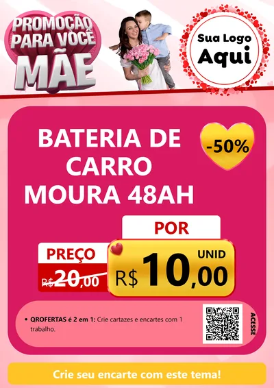 Modelo de Cartaz para Cartaz A4 Vertical com o tema Promoção Para Você Mãe para Baterias Elétricas