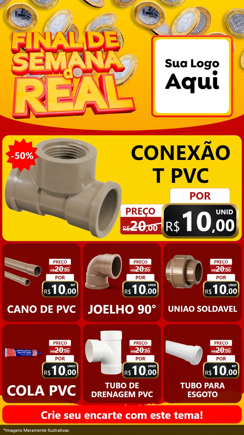 Modelo de Rede Social para Stories com o tema Final de Semana do Real para Tubos e conexões