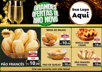 Modelo de Encarte para Encarte A4 Horizontal com o tema Grandes Ofertas de Ano Novo para Padaria