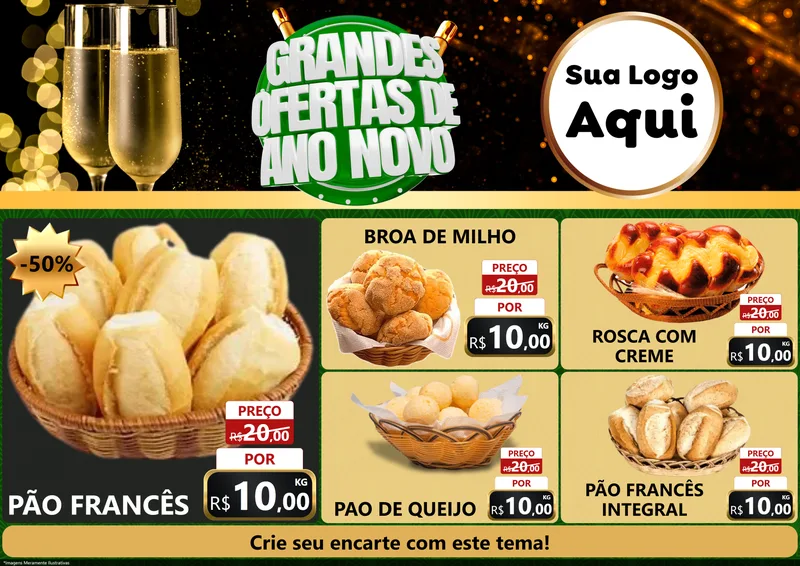 Modelo de Encarte para Encarte A4 Horizontal com o tema Grandes Ofertas de Ano Novo para Padaria